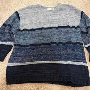 Michele Boyard V-Neck Striped Sweater in Blue Tones Size XL